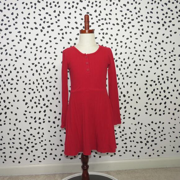Art Class Red Ribbed Long Sleeve Henley Girls Dress - Picture 1 of 6